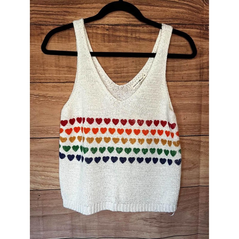 Moon & Madison Rainbow Heart Knitted Tank Top